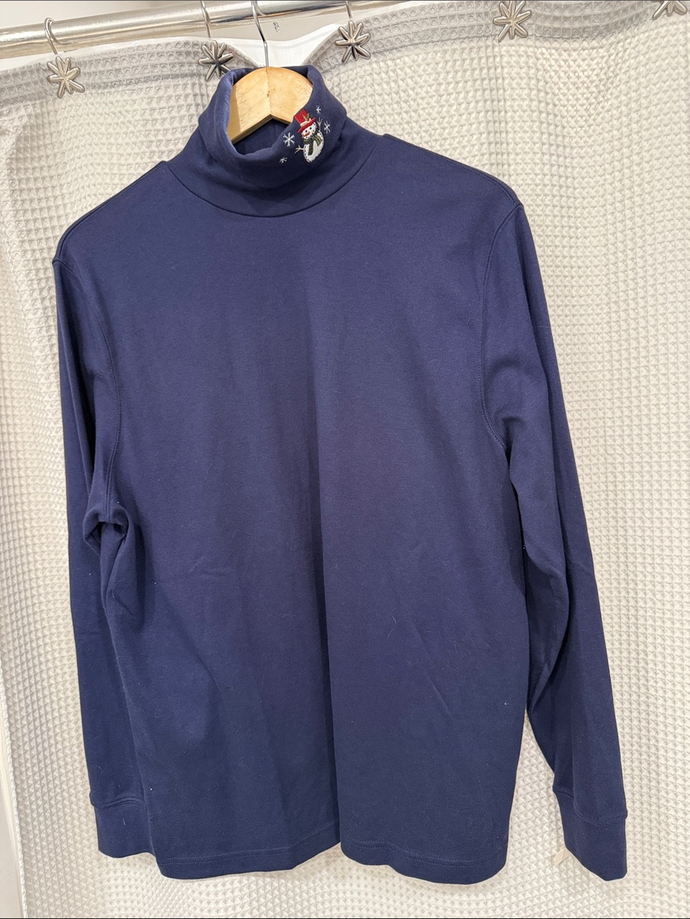 croft & barrow Navy Long Sleeve Turtleneck Top with Embroidered Accent
